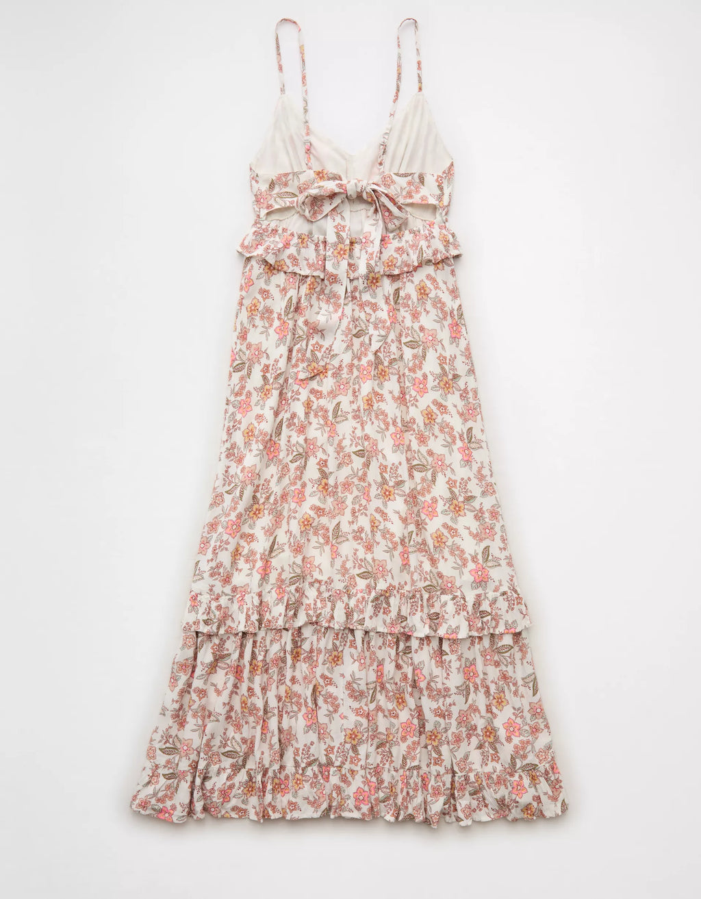 Floral Print Tiered Ruffle V‑Neck Midi Dress