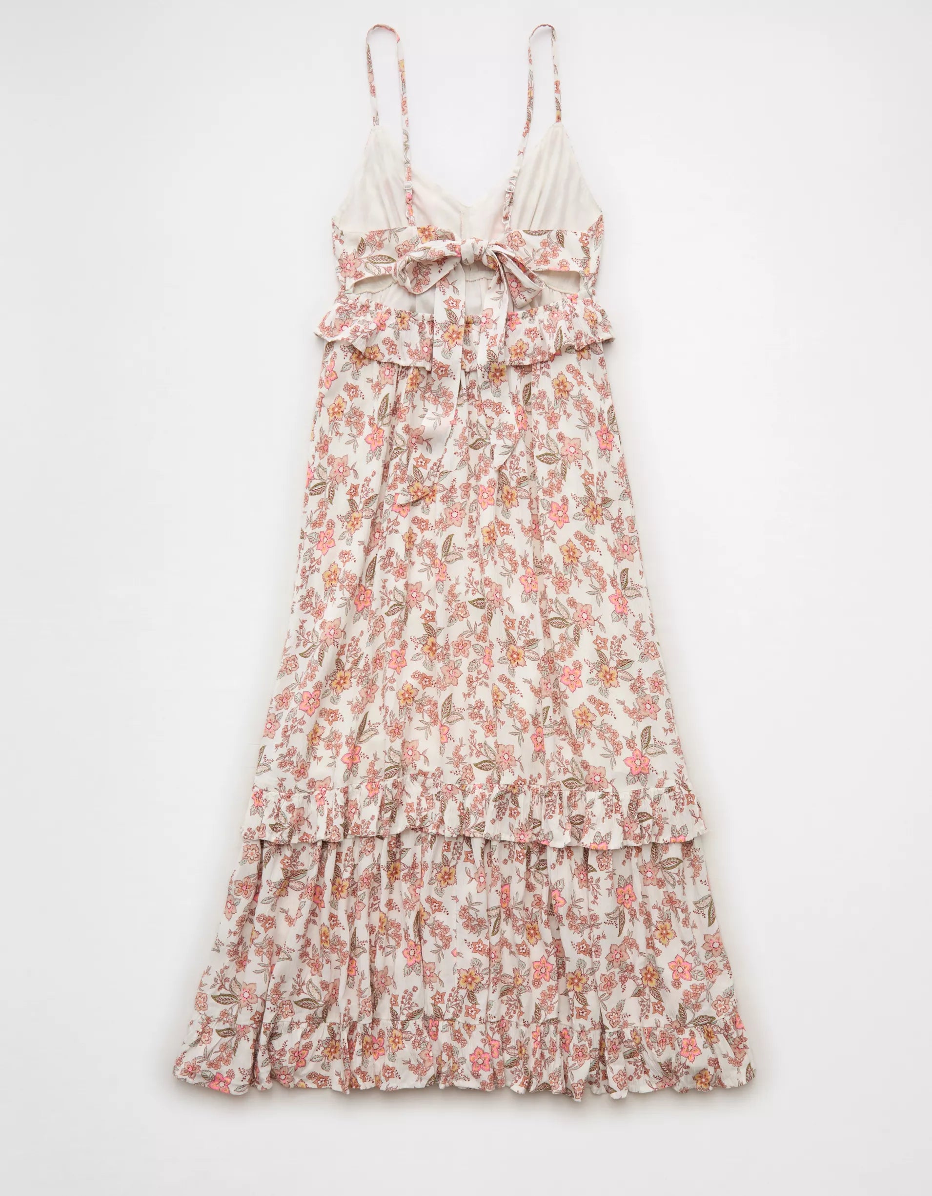 Floral Print Tiered Ruffle V‑Neck Midi Dress
