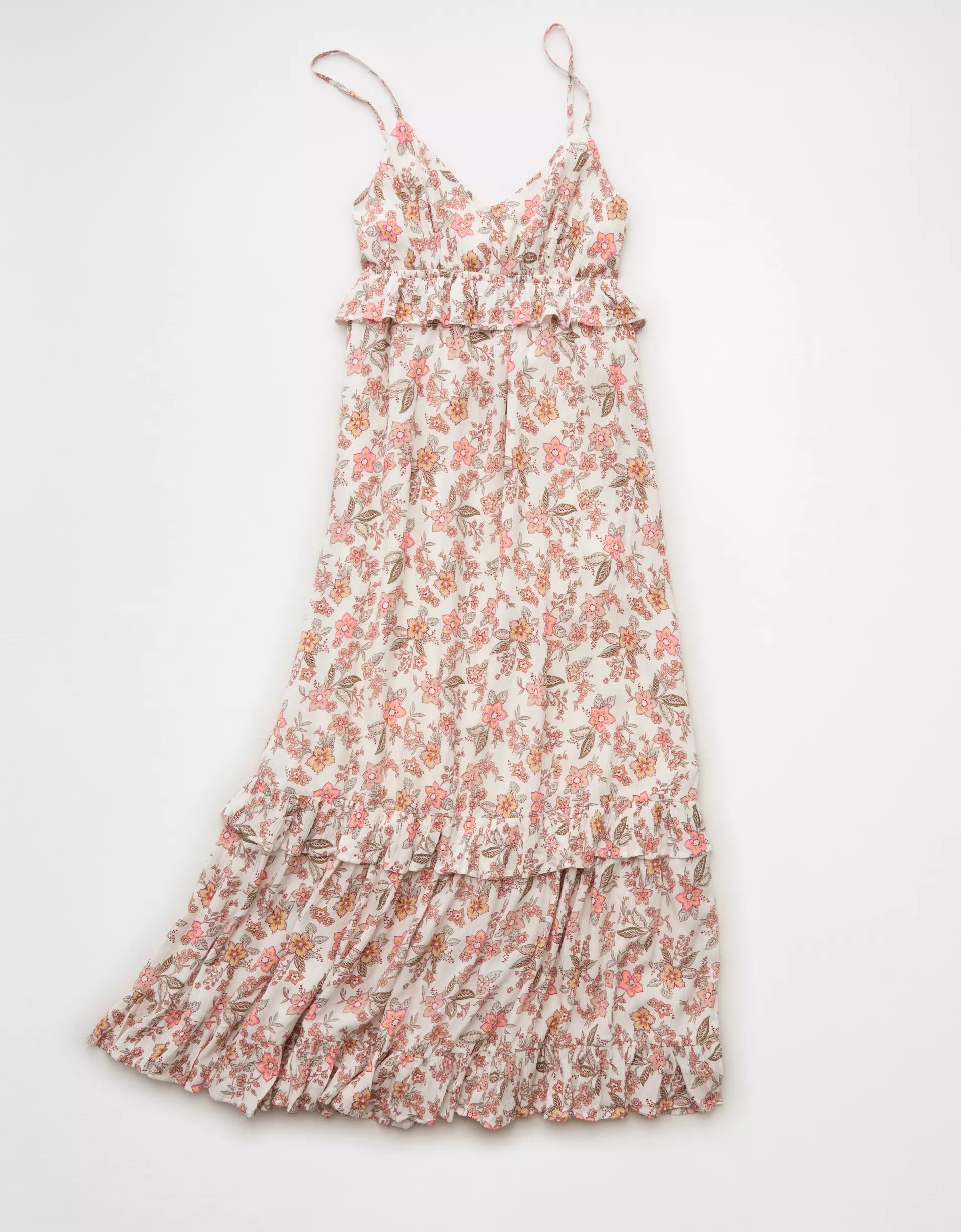Floral Print Tiered Ruffle V‑Neck Midi Dress