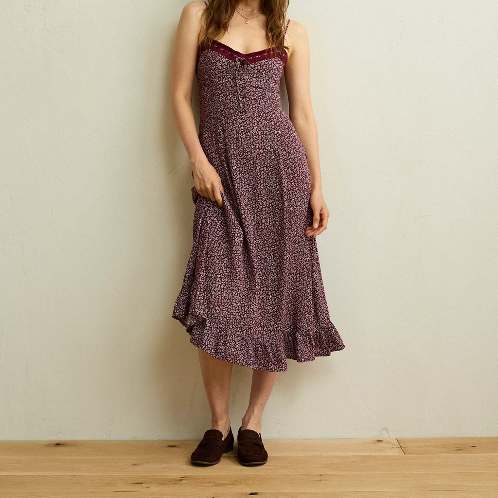 Lace Trim Sweetheart Floral Slip Dress