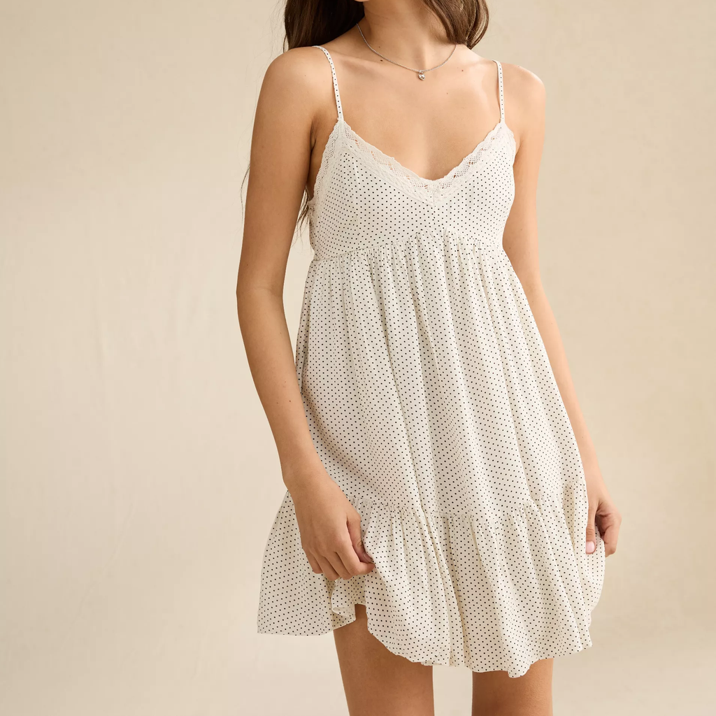 Lace Trim Babydoll Slip Mini Dress