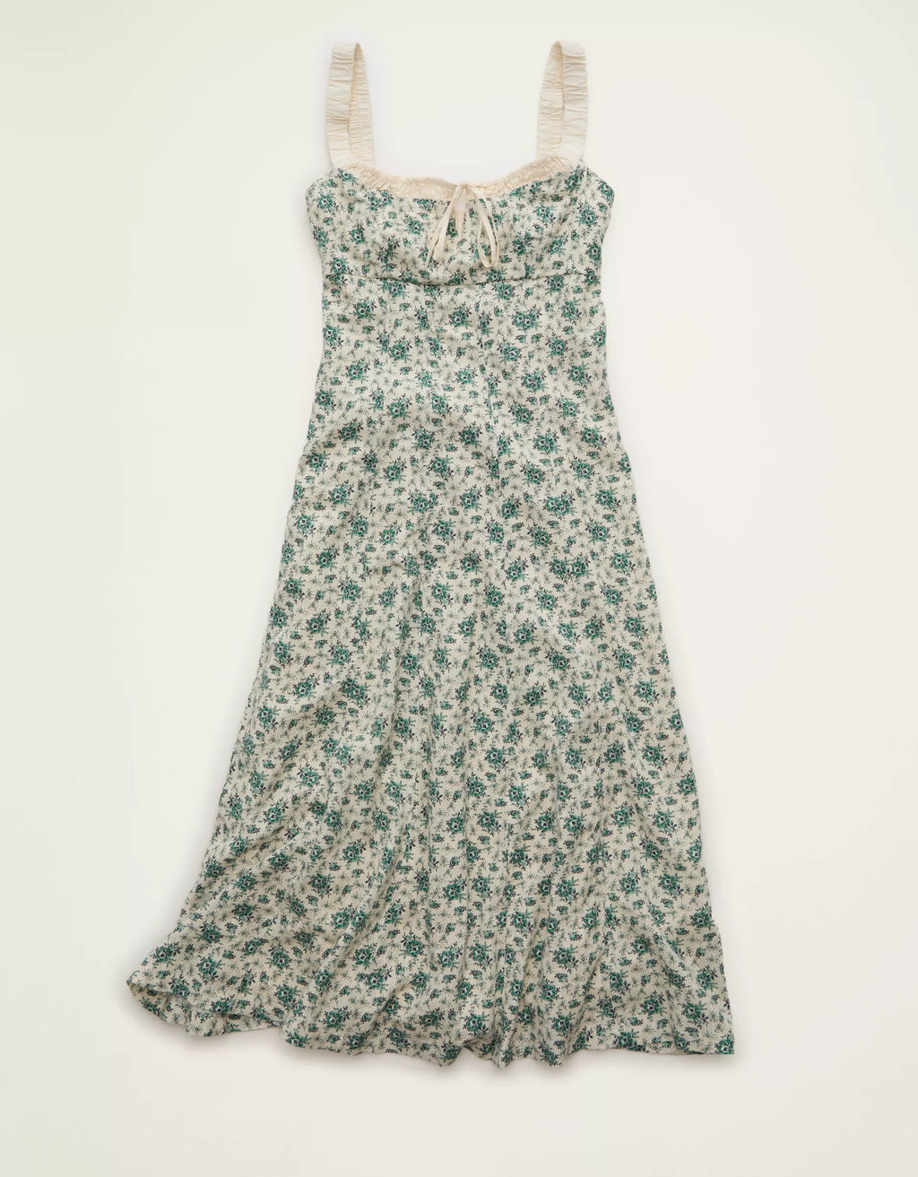 Sweetheart Neck Tie‑Front Ditsy Floral Midi Dress