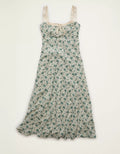 Sweetheart Neck Tie‑Front Ditsy Floral Midi Dress