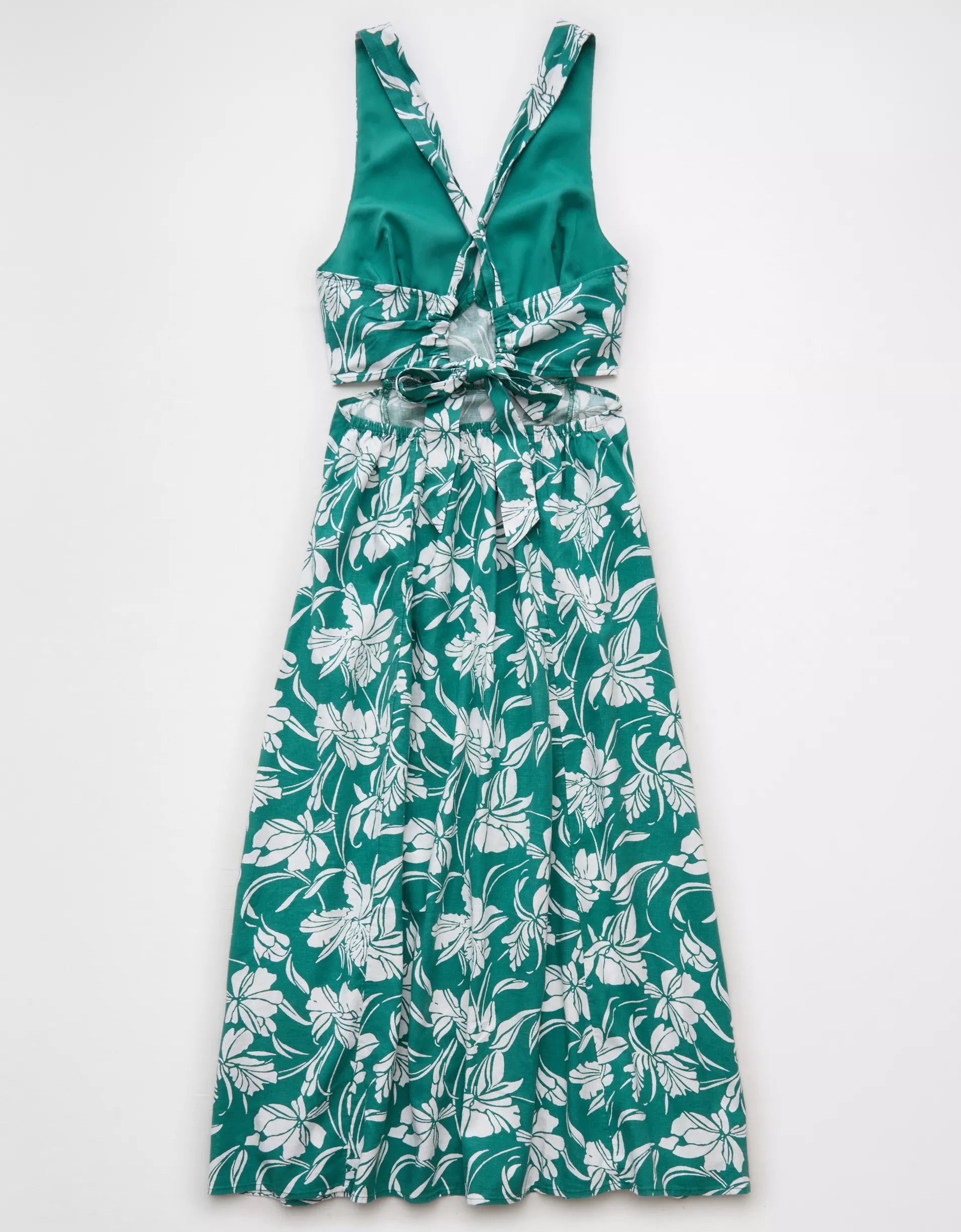 V‑Neck Floral Print Tiered Cut‑Out Midi Dress