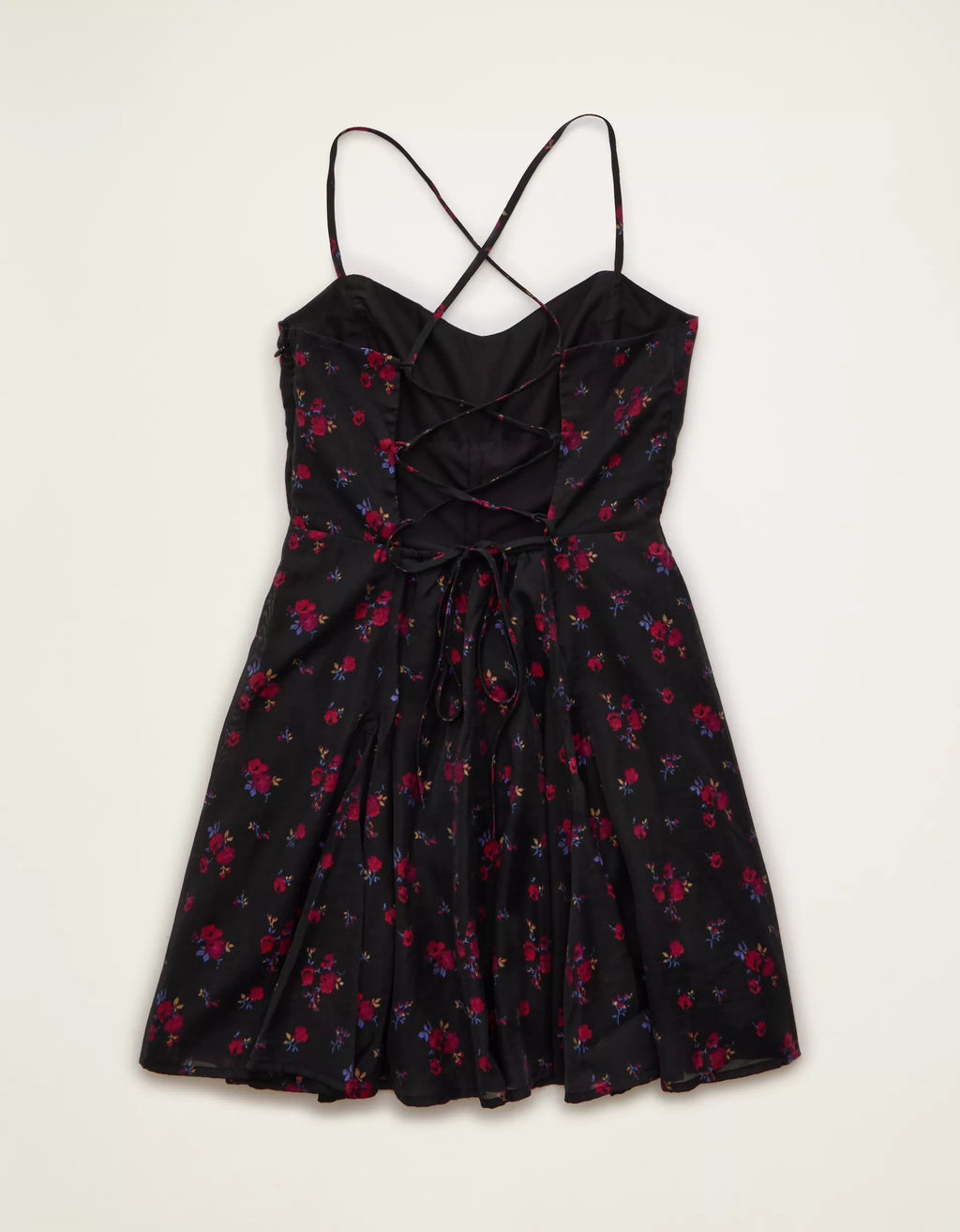 Sweetheart Tie‑Up Back Floral Slip Mini Dress