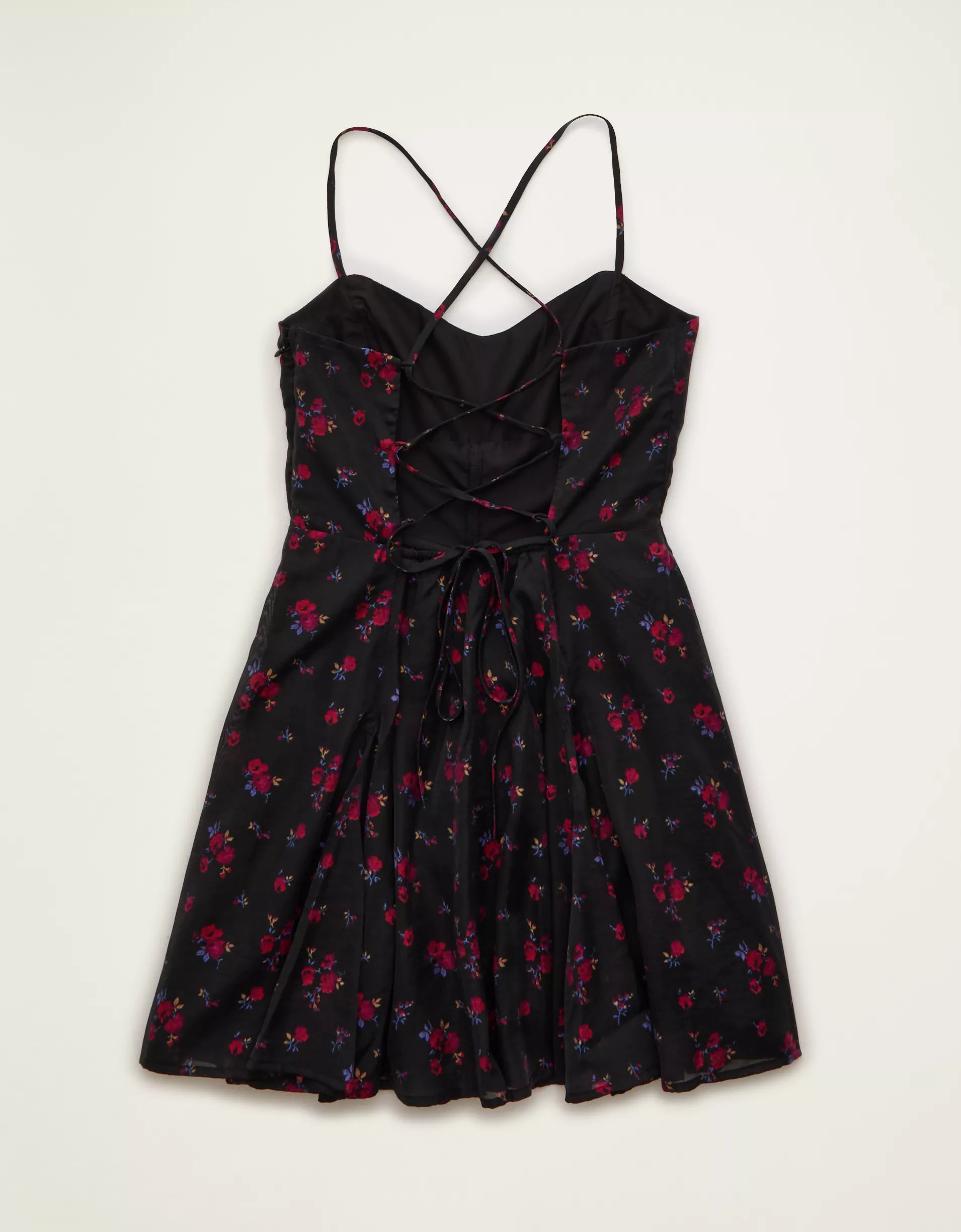 Sweetheart Tie‑Up Back Floral Slip Mini Dress
