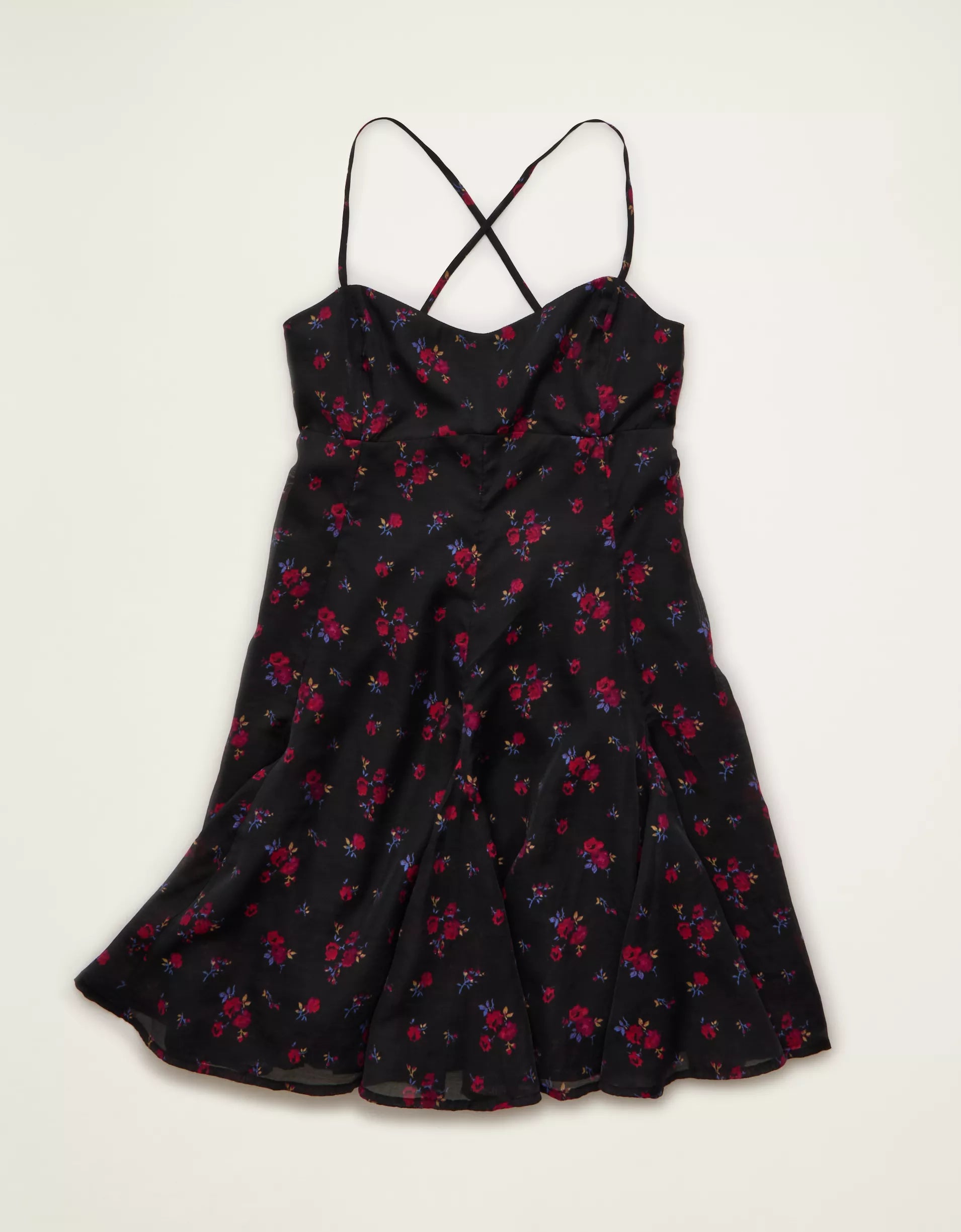 Sweetheart Tie‑Up Back Floral Slip Mini Dress