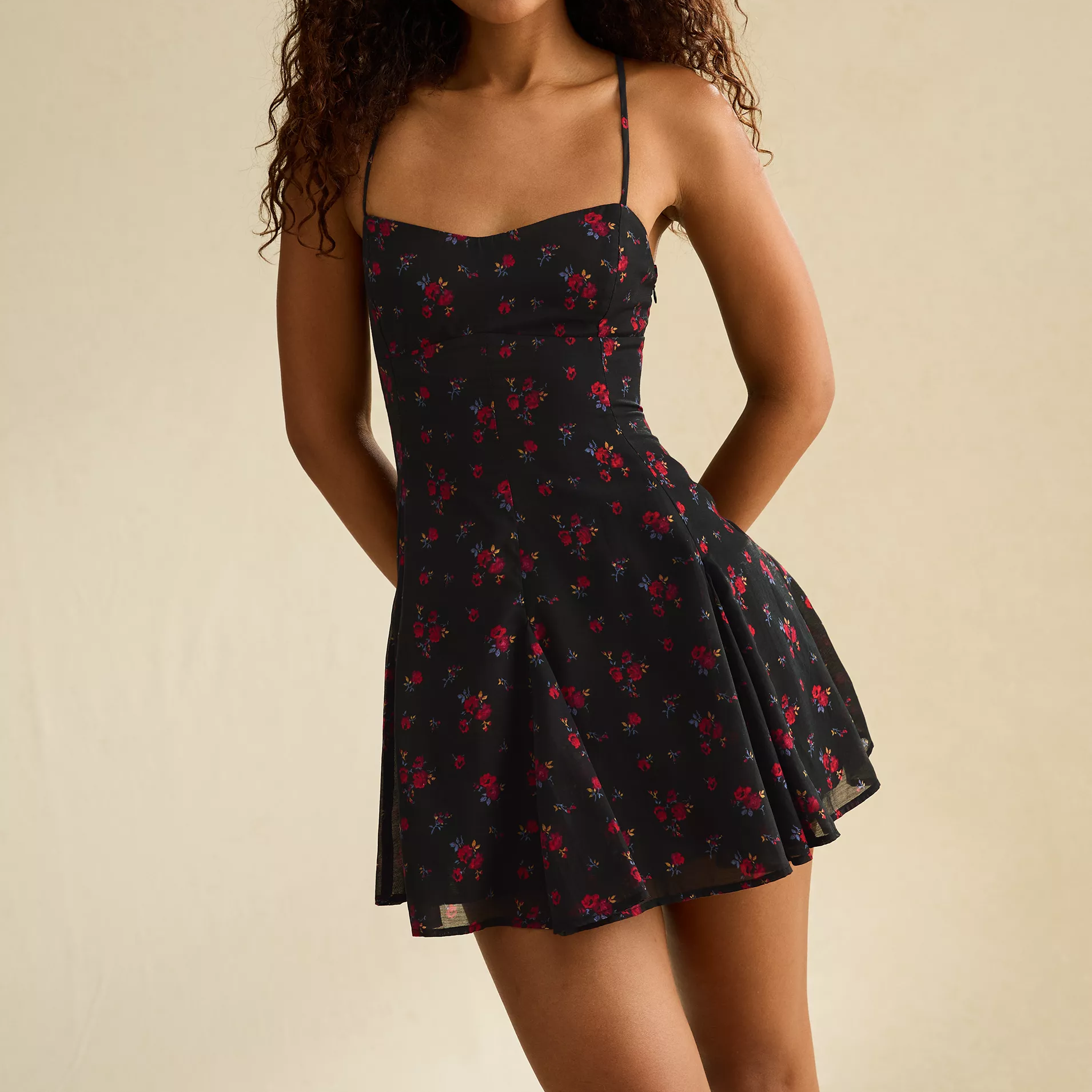 Sweetheart Tie‑Up Back Floral Slip Mini Dress